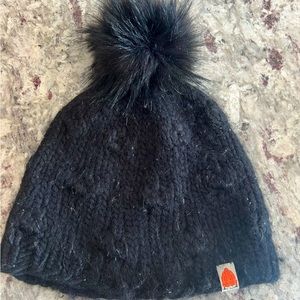 Black Shit that I Knit Hat with black Pom